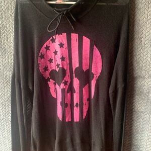 Black sweater with hood with Pink Skull Design
